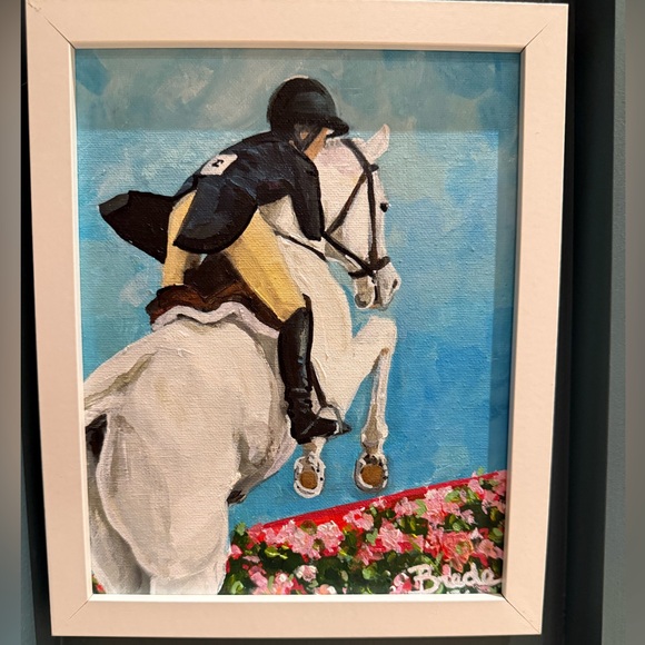 Original Art Equestrian painting hunter Jumper English steeplechase floral